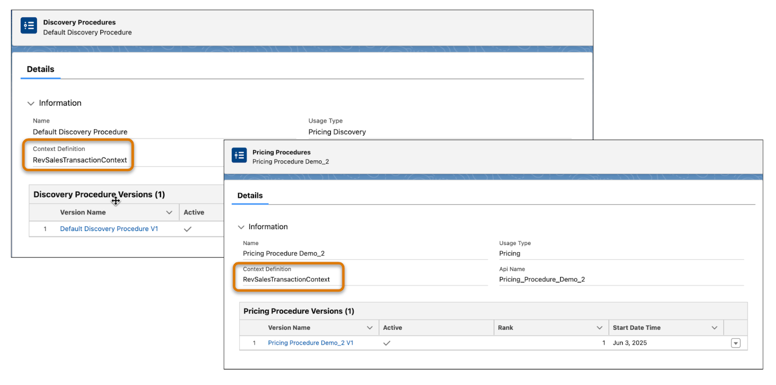 The same context definition is used in both the discovery and pricing procedures.