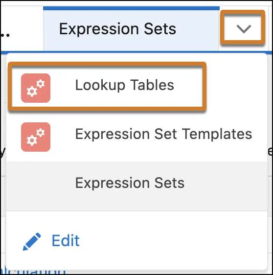 The app navigation menu with the Lookup Tables option highlighted.