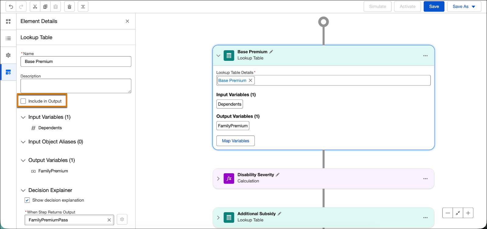 Element Details section menu.