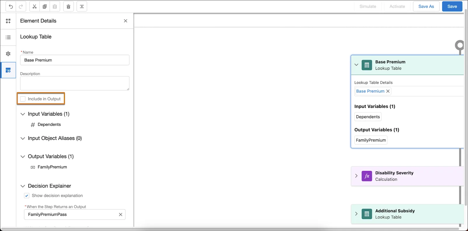 Element Details section menu.