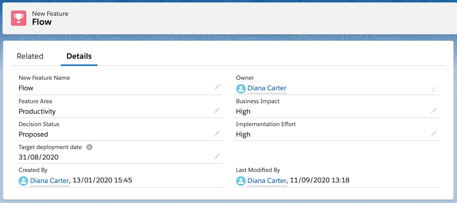 Example record 2 in custom Release Management object.