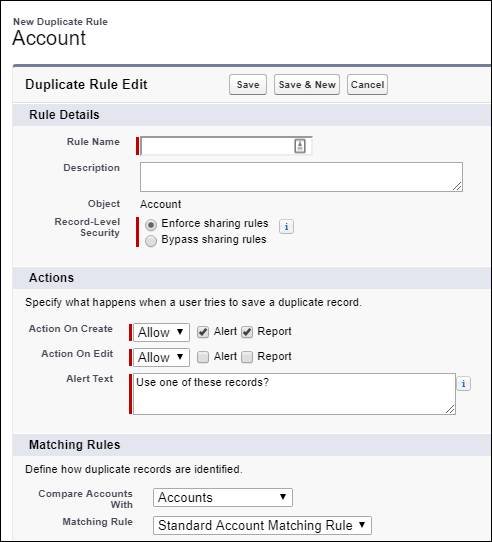 Reglas de duplicados en Configuración.