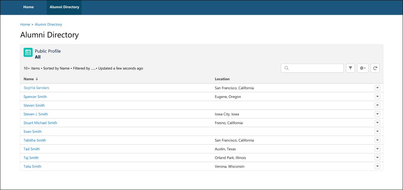 The Alumni Directory on the Alumni Community Portal.