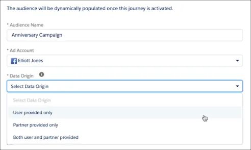 Audience Creation with Data Origin selected