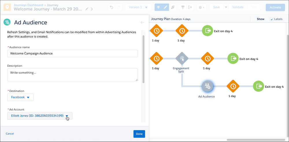 Erstellung einer Advertising Audience in Journey Builder