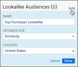 Lookalike Audience with cursor on Add”