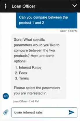 L’agente chiede al potenziale mutuatario quale aspetto dei due finanziamenti vuole confrontare.