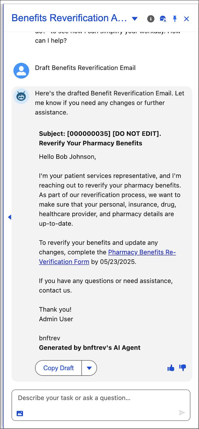 The Benefits Reverification email draft.
