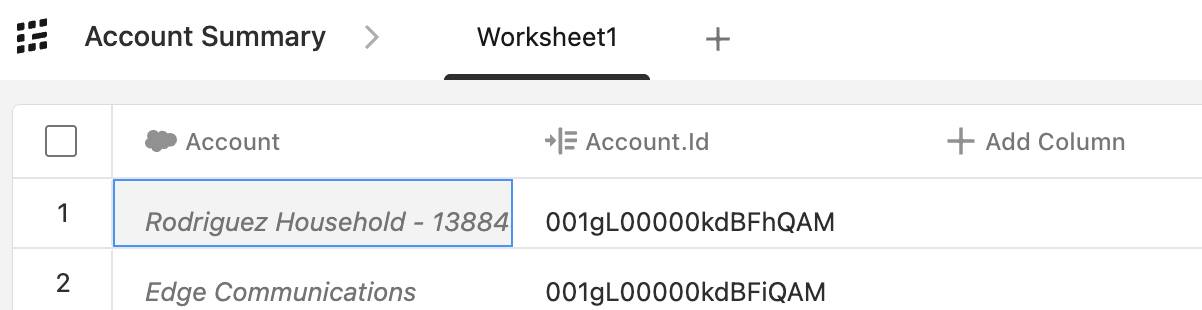 “Account Summary display with Account.Id field added.”
