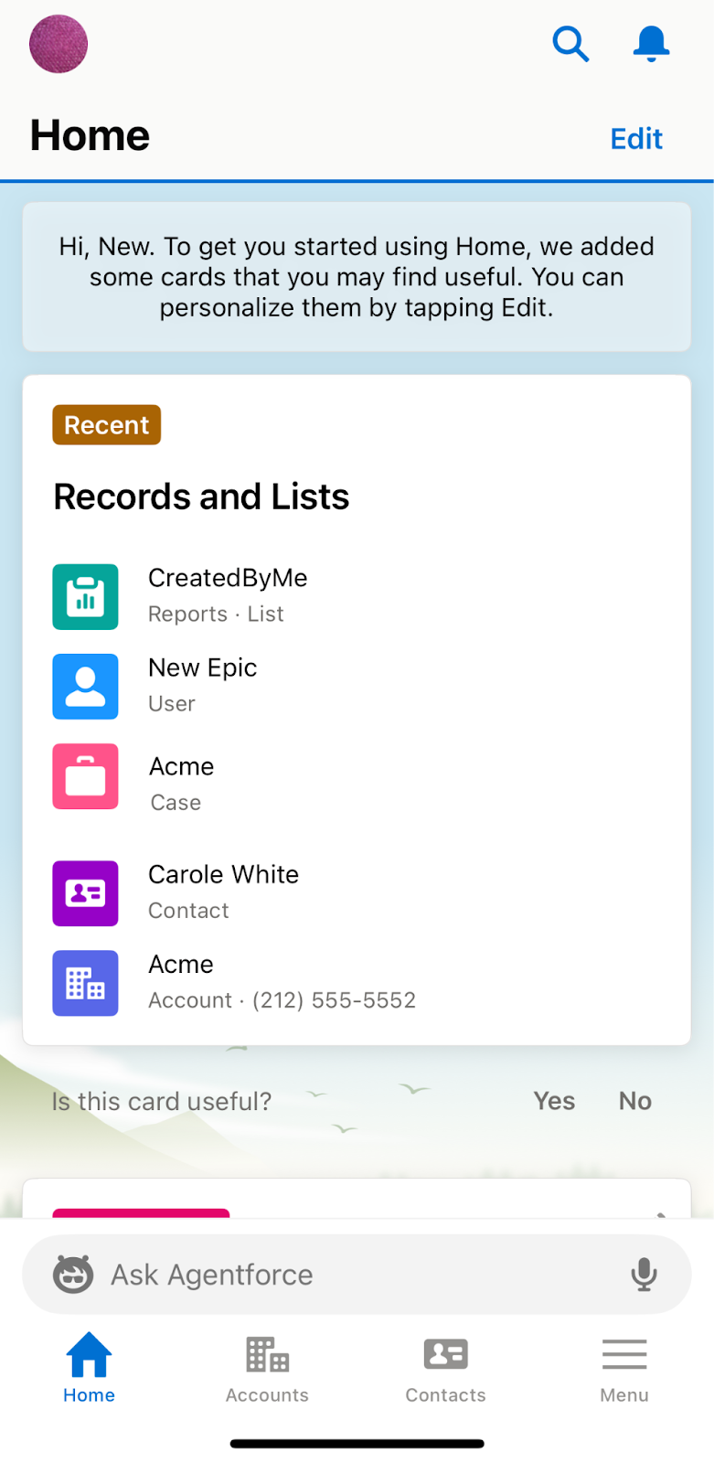 A interface do Agentforce, representando uma caixa de texto com Pergunte ao Agentforce e um ícone de microfone.