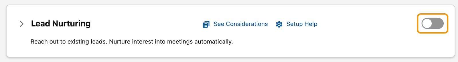 Salesforce Go setup page with Lead Nurturing toggle highlighted.