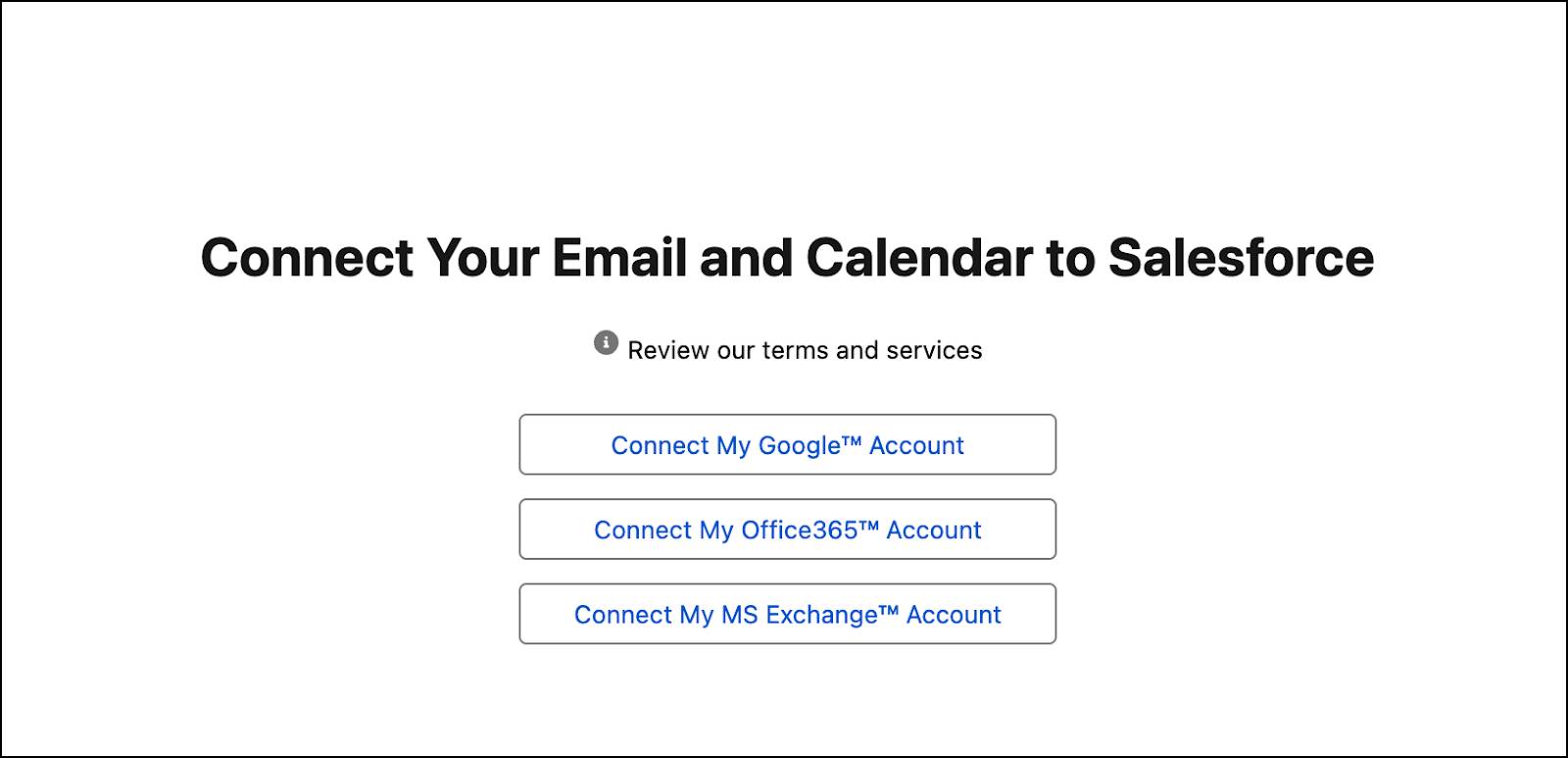 Connect Your Email and Calendar to Salesforce setup screen.