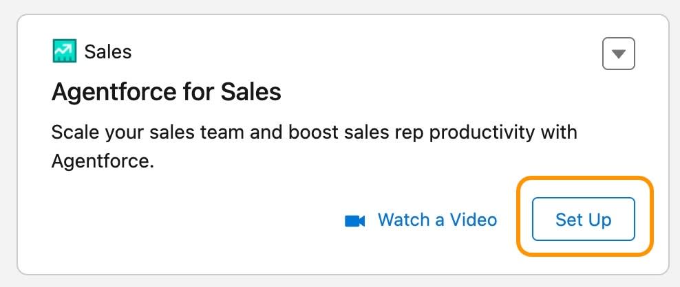 Página inicial do Salesforce Go com a opção Set Up (Configurar) destacada em Agentforce para vendas.