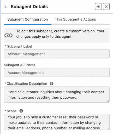 Creating a new subagent in Agentforce in Agentforce Builder.