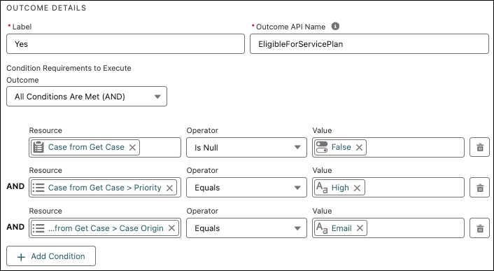 Critérios de elegibilidade definidos no elemento de decisão.