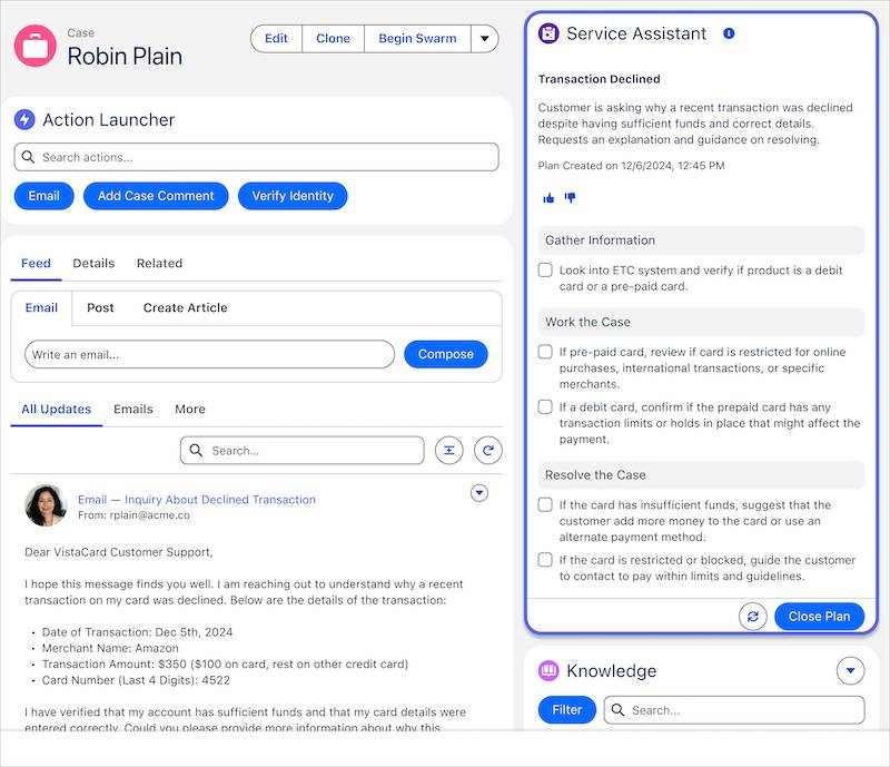 L’Assistente servizio nella Service Console.
