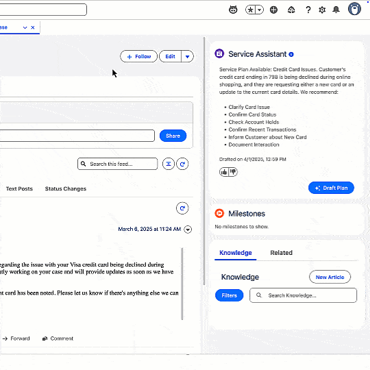 Service Console のサービスアシスタントのデモ。