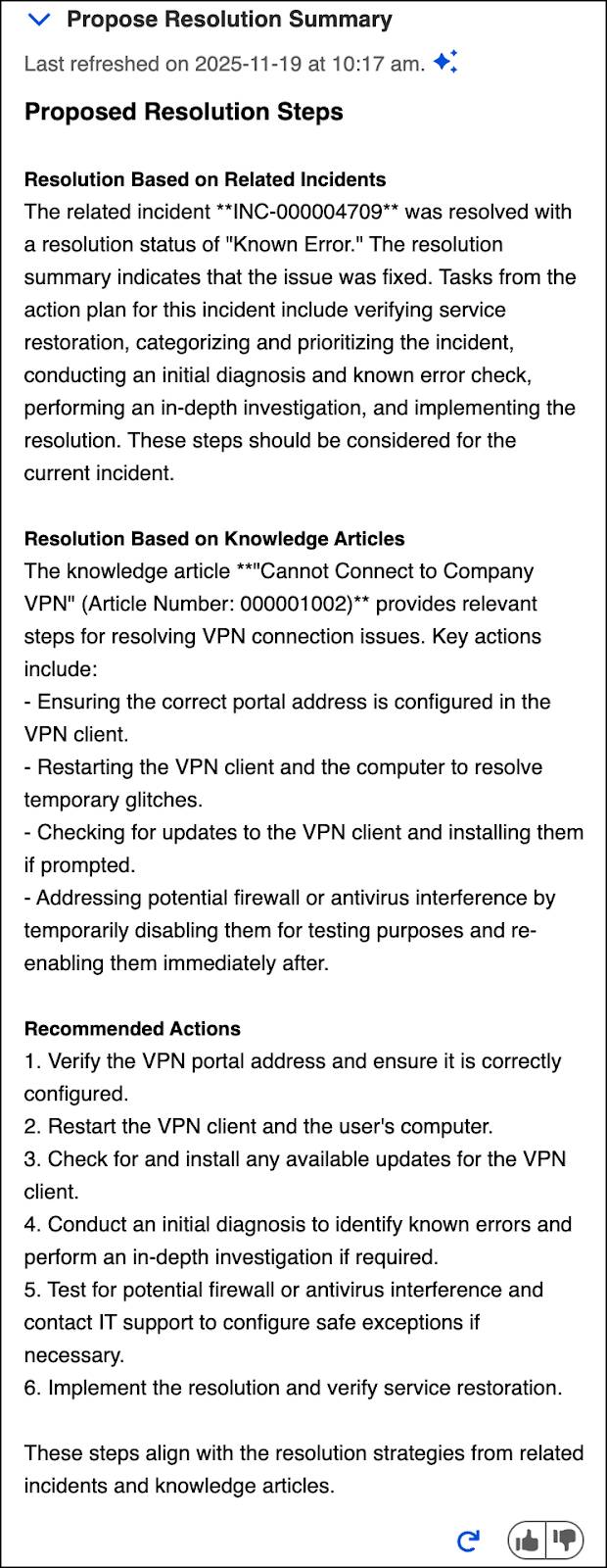 Propose Resolution Summary for Incident sites related incidents, the resolution, and recommended actions.