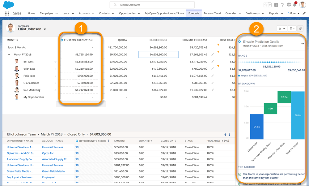 Forecasts page with Einstein features