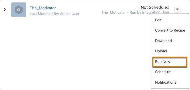 Dataflow options showing Run Now.