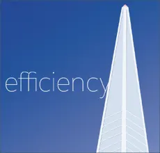 Illustration of efficiency principle showing a pointy-top tower rising into the sky.