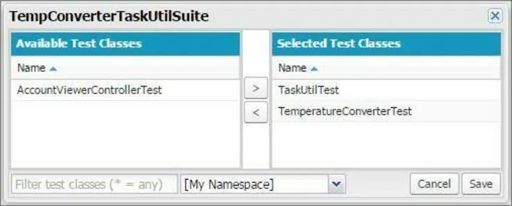 Test suite editing window with two selected test classes