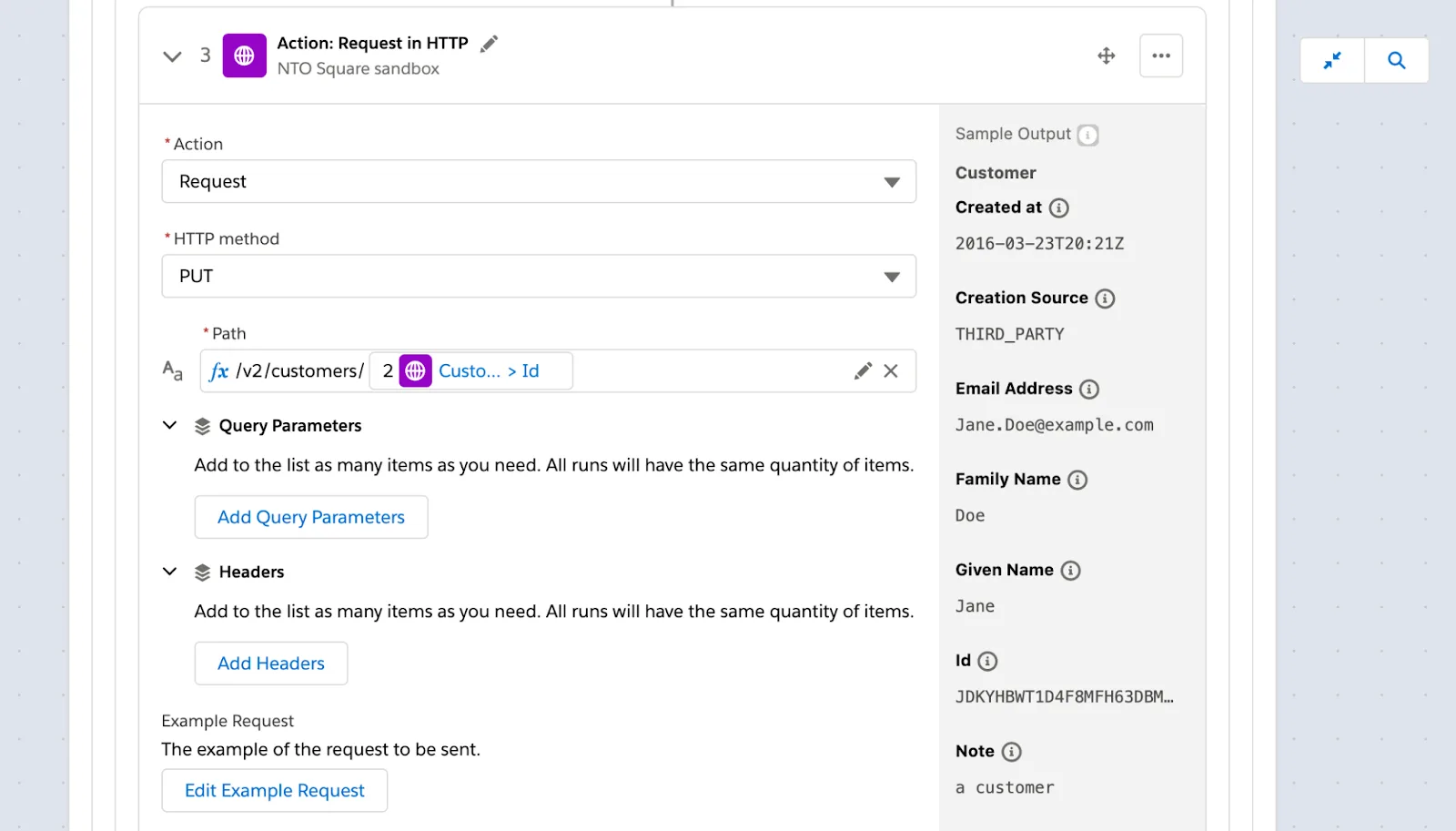 Step 3 of flow in If branch to update existing customer using HTTP PUT method.