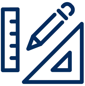 Purpose Build represented by a ruler, pencil, and triangle measure