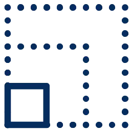 Scalable represented by a square with two larger square outlines radiating from it