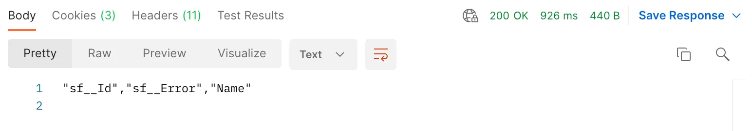 Postman response window showing an error because no jobs in our example failed.