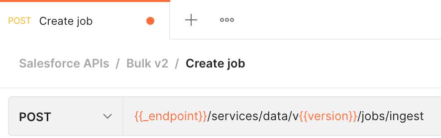 Postman request window showing the POST Create Job URI.