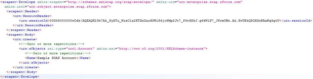 Solicitud create() con elementos superfluos eliminados