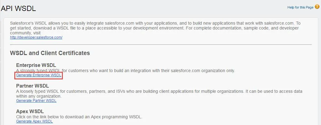 Enterprise WSDL の生成