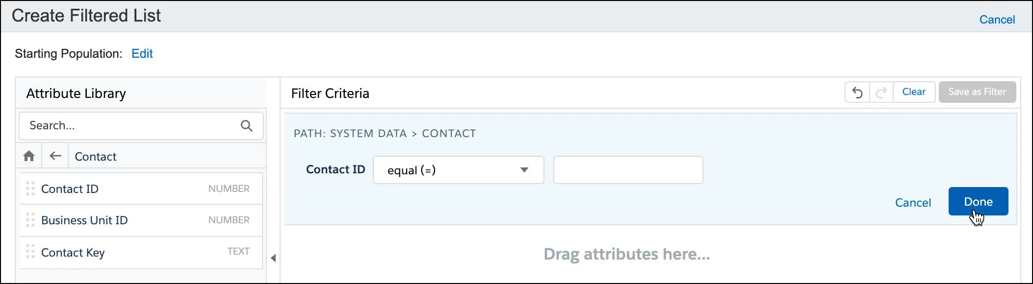 Contact Key selected as filter criteria, and set to equal the field where the key is entered.