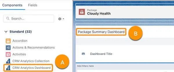 The Package Record Page in Lightning App Builder with callouts corresponding to the following steps