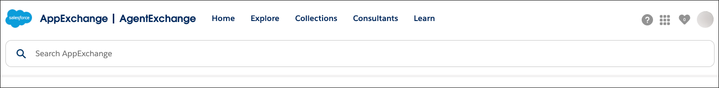 The AppExchange search field and primary navigation menu