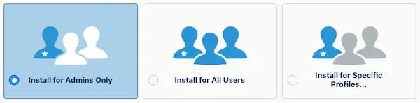 A view of the Install for Admins Only option selected in the installation flow