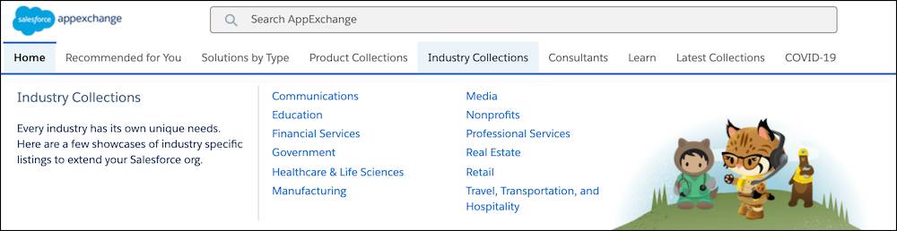 A sample Industry Collections submenu
