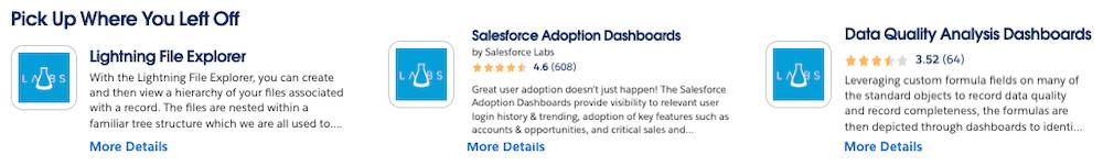 AppExchange 主页上的“从上次离开的位置继续”视图