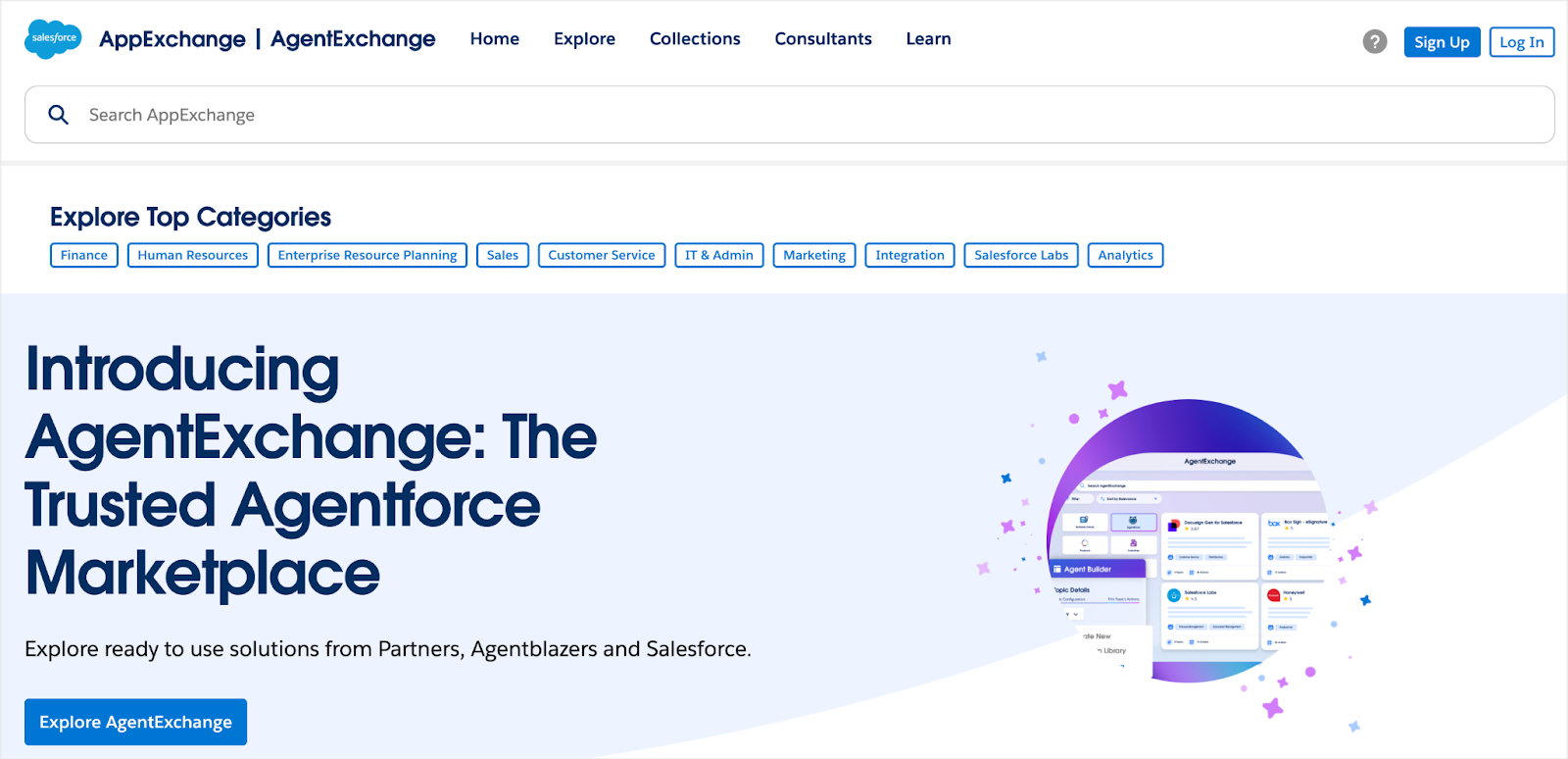 A view of the AppExchange home page.