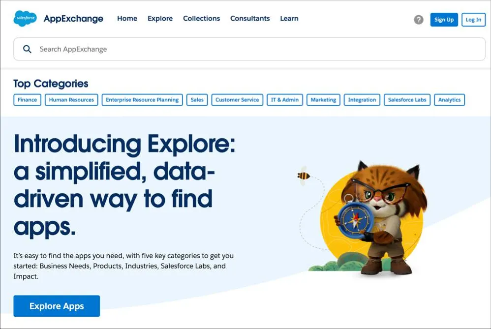 A view of the AppExchange home page.