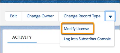 Opción de menú Modificar licencia