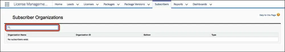 The Subscribers Tab in the LMA, which lists orgs for subscribers