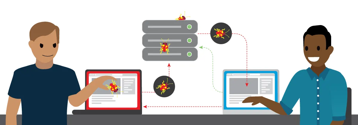 An attacker injecting malicious code into a trusted website in order to compromise an unsuspecting user’s data in an XSS attack