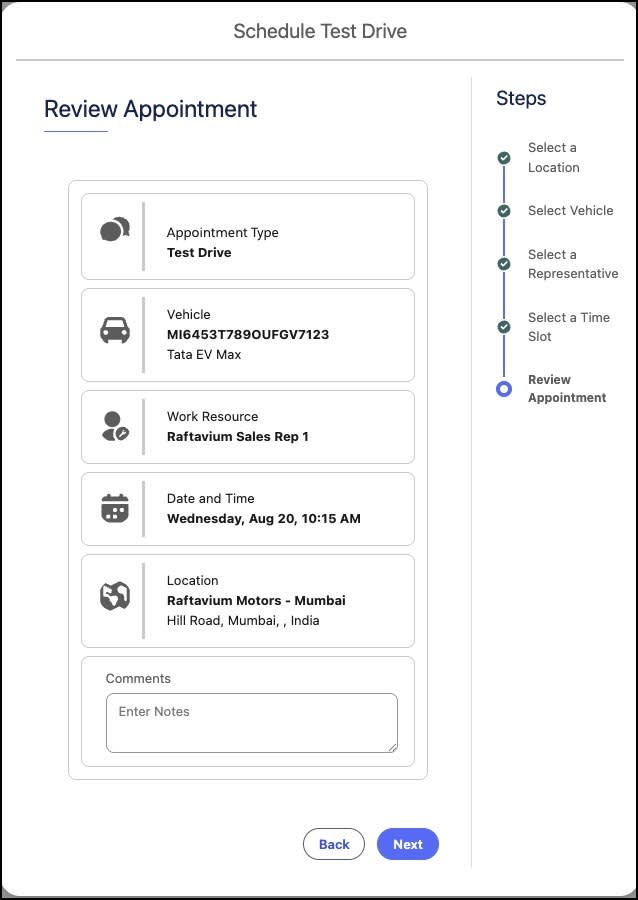Review Appointment step in the Appointment Scheduler.