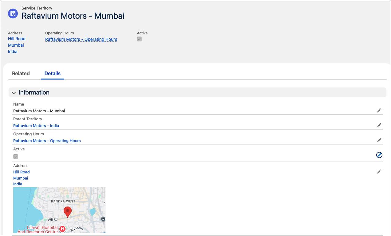 A service territory record for Raftavium Motors.