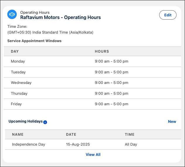 Operating hours for Raftavium Motors.