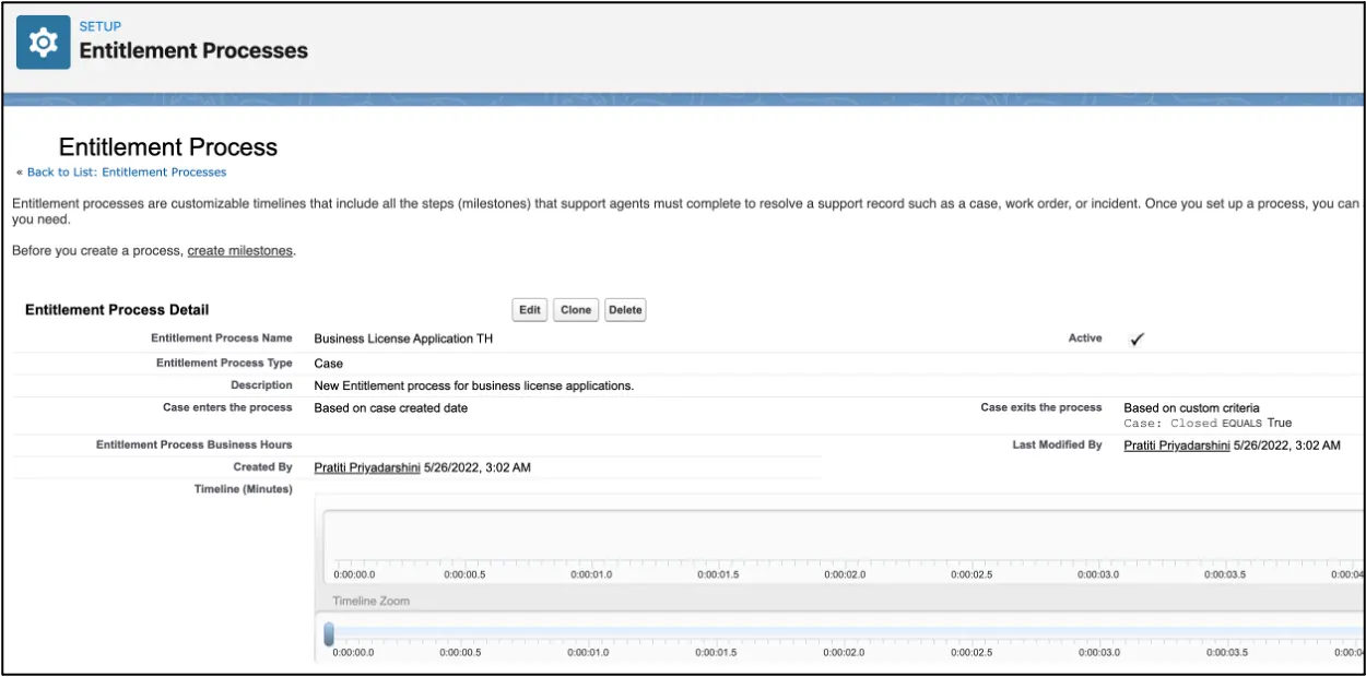 Screen capture showing Entitlement process details