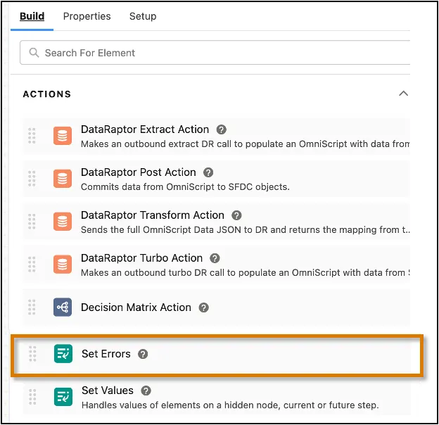 Set Errors element in OmniScript