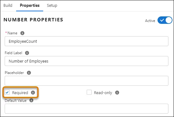 Screen capture of the Required checkbox for field elements in OmniScript